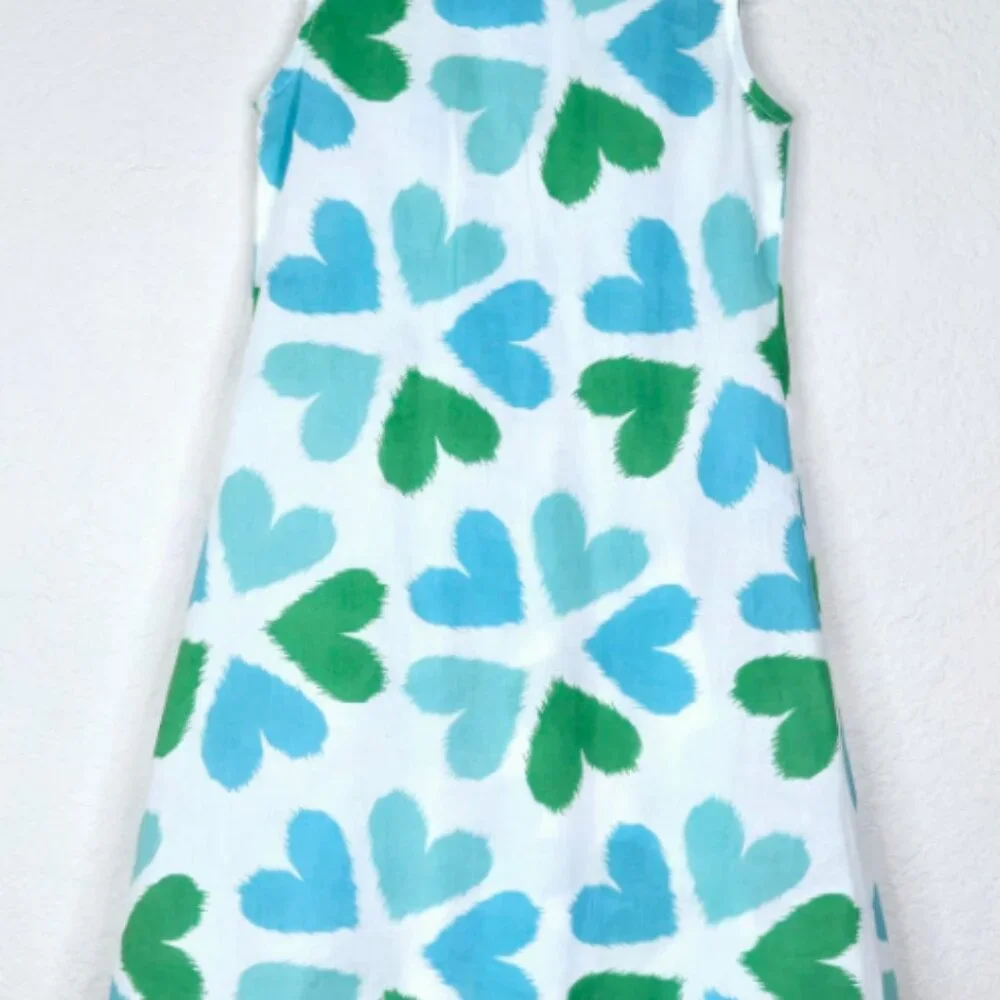 Masala Kids Blue Green Hearts Sleeveless Dress
